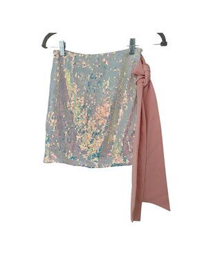 NBD Loretta Sequin Mini Wrap Skirt Size XXS Pink Silver Lined Fairy Party NWOT